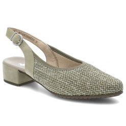 Czółenka damskie Rieker, cholewka z materiału tekstylnego pasek wokół pięty z regulacją na klamrę, zielone, 47060-52. Zielone czółenka Rieker, bez wzorów, bez obcasa, bez zapięcia. Za 299.00 zł.