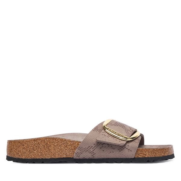 Klapki Birkenstock. Brązowe klapki Birkenstock, bez wzorów, bez obcasa, bez zapięcia. Za 444.99 zł.