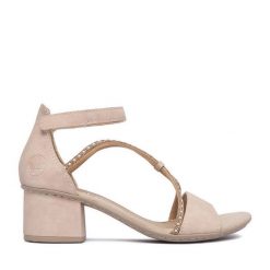 Sandały Rieker. Czerwone sandały Rieker, bez wzorów, bez obcasa, na słupku, bez zapięcia. Za 319.99 zł.