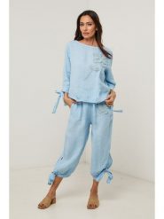 Le Monde du Lin Lniane spodnie w kolorze błękitnym rozmiar: 34/36. Niebieskie spodnie materiałowe Le Monde du Lin, bez wzorów, ze lnu. Za 130.99 zł.