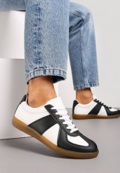 Czarno-Białe Sneakersy Tenisówki z Ozdobnymi Przeszyciami Sumina. Białe trampki Renee, bez wzorów, z materiału, bez zapięcia. W wyprzedaży za 63.99 zł.