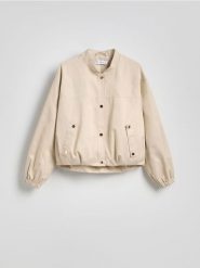 Kurtka bomberka oversize - złamana biel. Kurtki Reserved, l, bez wzorów, z bawełny, bez kaptura. Za 179.99 zł.