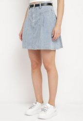 Jasnoniebieska Jeansowa Spódnica z Bawełny Rozkloszowana Risas. Niebieskie spódnice Born2be, m, bez wzorów, z bawełny, mini, rozkloszowane. W wyprzedaży za 118.99 zł.