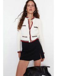 Trendyol Kardigan w kolorze białym rozmiar: S. Białe swetry Trendyol, s, bez wzorów, ze splotem, bez ramiączek. Za 86.99 zł.