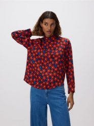Wzorzysta bluzka z wiskozy - wielobarwny. Bluzki Reserved, l, bez wzorów, z wiskozy, bez kołnierzyka, bez ramiączek. Za 139.99 zł.