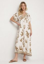 Brązowo-Beżowa Sukienka z Lnem i Wiskozą o Pudełkowym Kroju Sadirene. Brązowe sukienki Born2be, na co dzień, l, bez wzorów, z wiskozy, eleganckie, bez kołnierzyka, bez ramiączek, maxi. Za 99.99 zł.