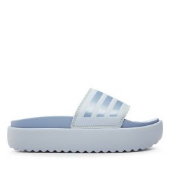 Klapki adidas. Niebieskie klapki adidas, bez wzorów, sportowe, bez obcasa, bez zapięcia. Za 169.99 zł.