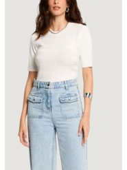 Morgan Bluzka 242-MENTHE Écru Slim Fit. Bluzki Morgan, m, bez wzorów, z wiskozy, bez kołnierzyka, bez ramiączek. Za 129.99 zł.