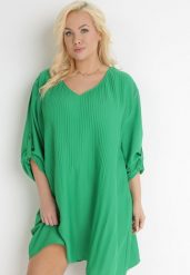 Zielona Rozkloszowana Sukienka Mini z Plisowaniem Telesi. Zielone sukienki Born2be, l, bez wzorów, bez kołnierzyka, plus size, bez ramiączek, mini, rozkloszowane. W wyprzedaży za 55.24 zł.