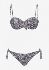 Ciemnoszare Dwuczęściowe Bikini Góra z Regulowanymi Ramiączkami Ozdobiona Metalową Klamrą Dół Majtki Typu Figi Wiązane po Bokach Zelmarie. Szare bikini Born2be, bez wzorów, eleganckie. Za 89.99 zł.