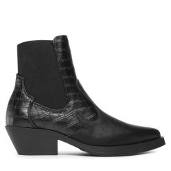 Botki ONLY. Czarne botki ONLY, bez wzorów, bez obcasa, na słupku, bez zapięcia. Za 179.99 zł.