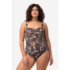 Damski Kostium kąpielowy drapowany miękkie miseczki koraliki. Czarne stroje jednoczęściowe Ulla Popken, bez wzorów, z elastanu, sportowe. Za 279.99 zł.