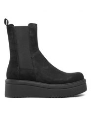 Vagabond Botki Tara 4846-150-20 Czarny. Czarne botki Vagabond Shoemakers, bez wzorów, z nubiku, bez obcasa, na koturnie, bez zapięcia. Za 379.99 zł.
