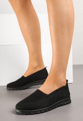 Czarne Tenisówki z Elastyczną Cholewką i Tłoczeniem Zenfitra. Czarne trampki Born2be, bez wzorów, z jeansu, klasyczne, bez zapięcia. Za 69.99 zł.