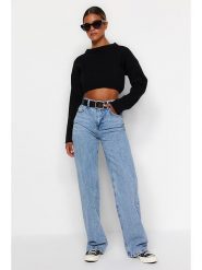 Trendyol Dżinsy - Comfort fit - w kolorze niebieskim rozmiar: 40. Niebieskie jeansy Trendyol, bez wzorów, klasyczne, z podwyższonym stanem. Za 86.99 zł.