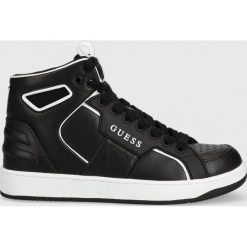 Guess sneakersy Basqet kolor czarny. Czarne buty sportowe lifestyle Guess, z aplikacjami, z gumy, sportowe, z okrągłym noskiem, bez zapięcia. Za 619.99 zł.
