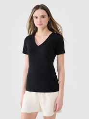 4F T-shirt slim gładki damski - czarny L. Czarne t-shirty 4f, l, bez wzorów, z bawełny, klasyczne, bez kołnierzyka, bez ramiączek. W wyprzedaży za 39.99 zł.