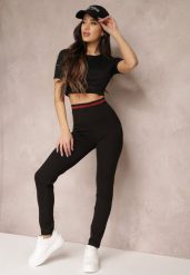 Czarne Legginsy z Prążkowanej Dzianiny z Szeroką Gumką Uldynah. Czarne legginsy Renee, bez wzorów, z bawełny. W wyprzedaży za 63.99 zł.