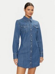 Tommy Jeans Sukienka jeansowa Western DW0DW19853 Niebieski Regular Fit. Niebieskie sukienki Tommy Jeans, s, bez wzorów, z bawełny, bez kołnierzyka, bez ramiączek. Za 269.99 zł.