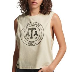 Koszulka turystyczna damska Superdry Vintage Collegiate. Białe t-shirty sportowe Superdry, m, bez wzorów, z bawełny, bez ramiączek. Za 101.00 zł.