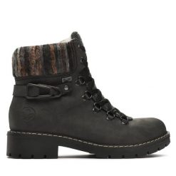 Trapery Rieker. Szare traperki Rieker, bez wzorów, bez obcasa, bez zapięcia. Za 269.99 zł.