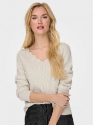 ONLY Sweter 15297168 Beżowy Regular Fit. Brązowe swetry ONLY, l, bez wzorów, z syntetyku, bez ramiączek. Za 109.99 zł.
