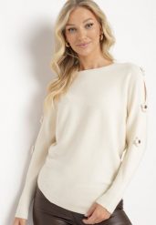 Beżowy Sweter z Wiskozą i Wycięciami przy Rękawach Evancia. Brązowe swetry Born2be, bez wzorów, z jeansu, biznesowe, bez ramiączek. W wyprzedaży za 76.49 zł.