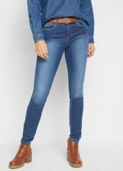 Dżinsy skinny, mid waist ze stretchem. Niebieskie jeansy bonprix, bez wzorów, z jeansu. Za 109.99 zł.