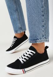 Czarne Trampki przed Kostkę Leylatia. Czarne trampki Born2be, bez wzorów, z jeansu, przed kostkę, bez zapięcia. W wyprzedaży za 55.24 zł.