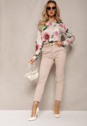 Beżowe Spodnie o Fasonie Cygaretek High Waist Orangia. Brązowe jeansy Renee, m, bez wzorów, z jeansu, biznesowe, z podwyższonym stanem. W wyprzedaży za 99.99 zł.