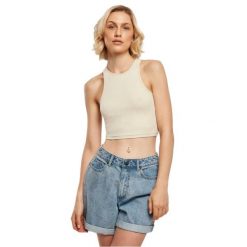 Damska koszulka typu tank top Urban Classics Cropped. Białe topy Urban Classics, bez wzorów, prążkowane, bez kołnierzyka, bez ramiączek. Za 36.50 zł.