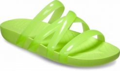 Klapki Dla Dorosłych Crocs Splash Glossy Strappy. Zielone klapki Crocs, bez wzorów, z materiału, bez obcasa, bez zapięcia. Za 119.99 zł.