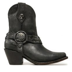 Kowbojki NEW ROCK. Czarne botki NEW ROCK, bez wzorów, rockowe, bez obcasa, na słupku, bez zapięcia. Za 859.99 zł.