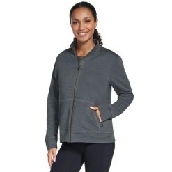 Bluza dresowa sportowa damska Go Walk Everywhere Full Zip Hoodless. Zielone bluzy bez kaptura Skechers, m, bez wzorów, z dresówki, bez kaptura, trekkingowe. Za 199.99 zł.