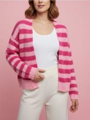 Kardigan w paski - różowy. Czerwone swetry Sinsay, l, bez wzorów, bez ramiączek. Za 49.99 zł.