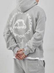 MANTO bluza z kapturem LABEL 25 OVERSIZE melanż. Szare bluzy MANTO, l, bez wzorów, z bawełny, bez ramiączek, z kapturem. Za 299.00 zł.