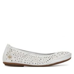 Baleriny Rieker. Białe baleriny Rieker, bez wzorów, bez obcasa, bez zapięcia. Za 289.99 zł.