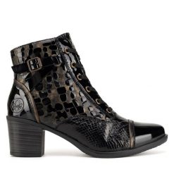 Botki Rieker. Czarne botki Rieker, bez wzorów, bez obcasa, na słupku, bez zapięcia. Za 307.99 zł.