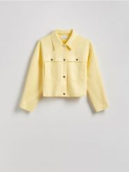 Kurtka z kołnierzem - jasnożółty. Żółte kurtki Reserved, l, bez wzorów, z tkaniny, bez kaptura. Za 159.99 zł.