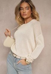 Beżowy Sweter Ażurowy z Wiskozy Sanarela. Brązowe swetry Renee, m, w ażurowe wzory, z jeansu, bez ramiączek. W wyprzedaży za 99.99 zł.