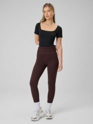 4F Legginsy dzianinowe damskie - brązowe S. Brązowe legginsy 4f, bez wzorów, z dzianiny. Za 129.99 zł.