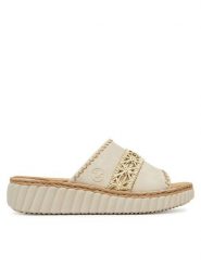 Rieker Klapki CEO-69278-60 Beżowy. Brązowe klapki Rieker, bez wzorów, z materiału, bez obcasa, bez zapięcia. Za 299.99 zł.