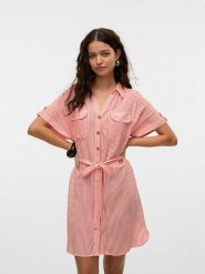 Vero Moda Sukienka w kolorze czerwono-białym rozmiar: XS. Białe sukienki Vero Moda, na co dzień, s, bez wzorów, z tkaniny, klasyczne, bez kołnierzyka, bez ramiączek, midi, proste. Za 52.79 zł.