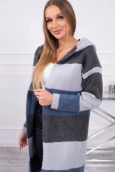 Sweter w pasy trzykolorowy grafitowy+szary+jeans. Szare swetry KESI, l, bez wzorów, z jeansu, plus size, bez ramiączek. Za 123.43 zł.