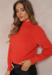 Pomarańczowy Sweter Dzianinowy z Długim Rękawem i Guzikami Kithi. Brązowe swetry Renee, bez wzorów, z dzianiny, casualowe, bez ramiączek. W wyprzedaży za 119.99 zł.