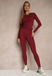 Bordowy Komplet Sportowy Legginsy i Top Typu Longsleeve Dorotia. Czerwone legginsy Renee, bez wzorów, klasyczne, długie. W wyprzedaży za 99.99 zł.
