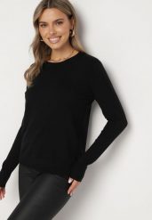 Czarny Casualowy Sweter o Klasycznym Kroju z Wełną i Kaszmirem Dailithra. Czarne swetry Born2be, l, z aplikacjami, z dzianiny, klasyczne, bez ramiączek. W wyprzedaży za 42.49 zł.