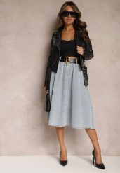 Jasnoniebieska Rozkloszowana Spódnica Jeansowa Midi z Paskiem Wendlla. Niebieskie spódnice Renee, l, bez wzorów, z jeansu, midi, rozkloszowane. W wyprzedaży za 151.99 zł.