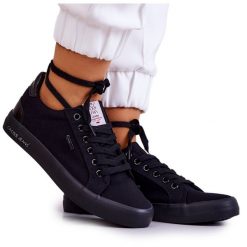 Damskie Tenisówki Wiązane Cross Jeans JJ2R4039C Czarne. Czarne trampki bez wzorów, z gumy, klasyczne, przed kostkę, bez zapięcia. Za 205.59 zł.