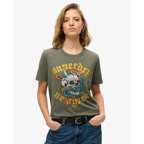 Luźna koszulka Neo Trad Tattoo. Zielone t-shirty sportowe Superdry, bez wzorów, z bawełny, bez ramiączek. Za 153.15 zł.